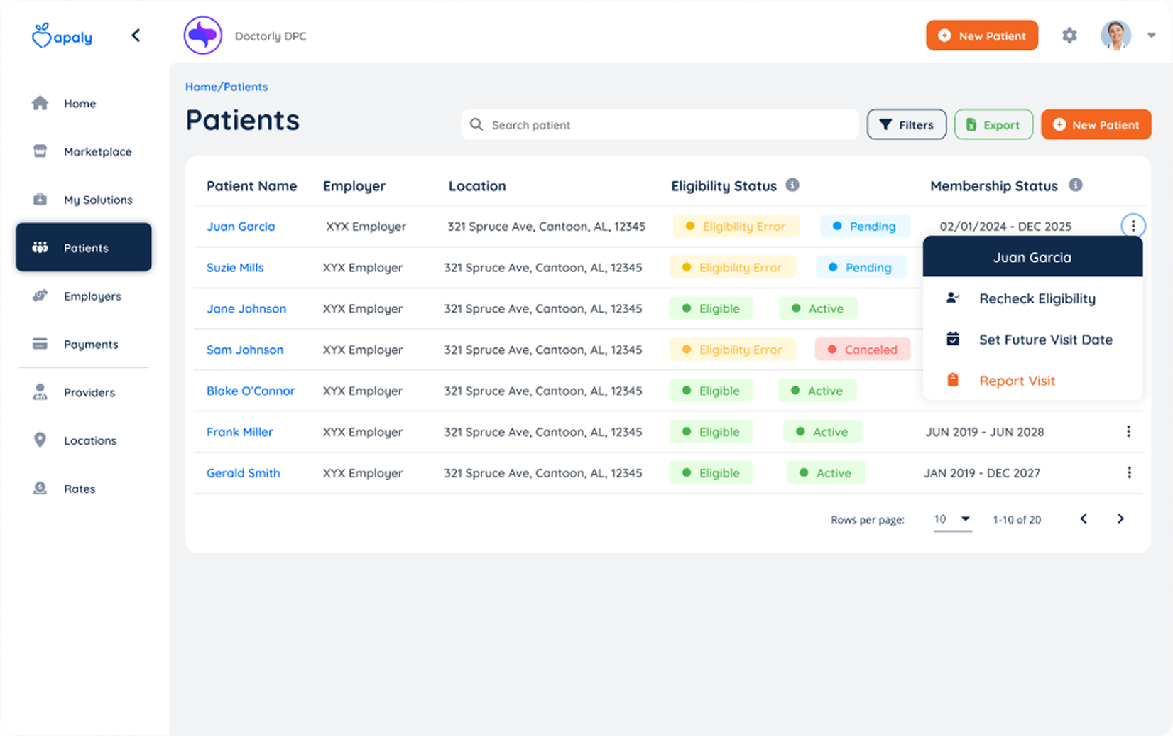 Receive new pacients
